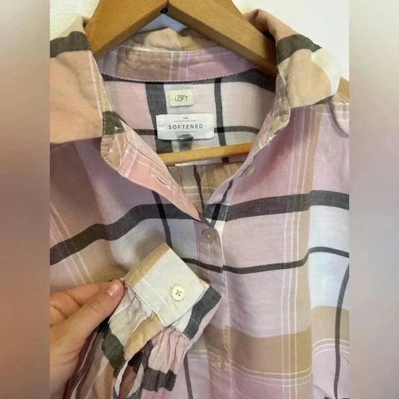 Loft button down women’s blouse pink plaid The Softened Shirt size XS - Picture 4 of 9